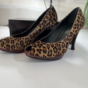 Donald Pliner Couture Gator Leather Shoe Congo Hair Calf Peep Toe 8.5M